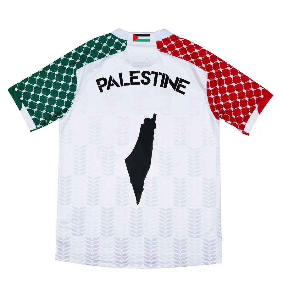 Back view of Free Palestine white shirt with map graphic