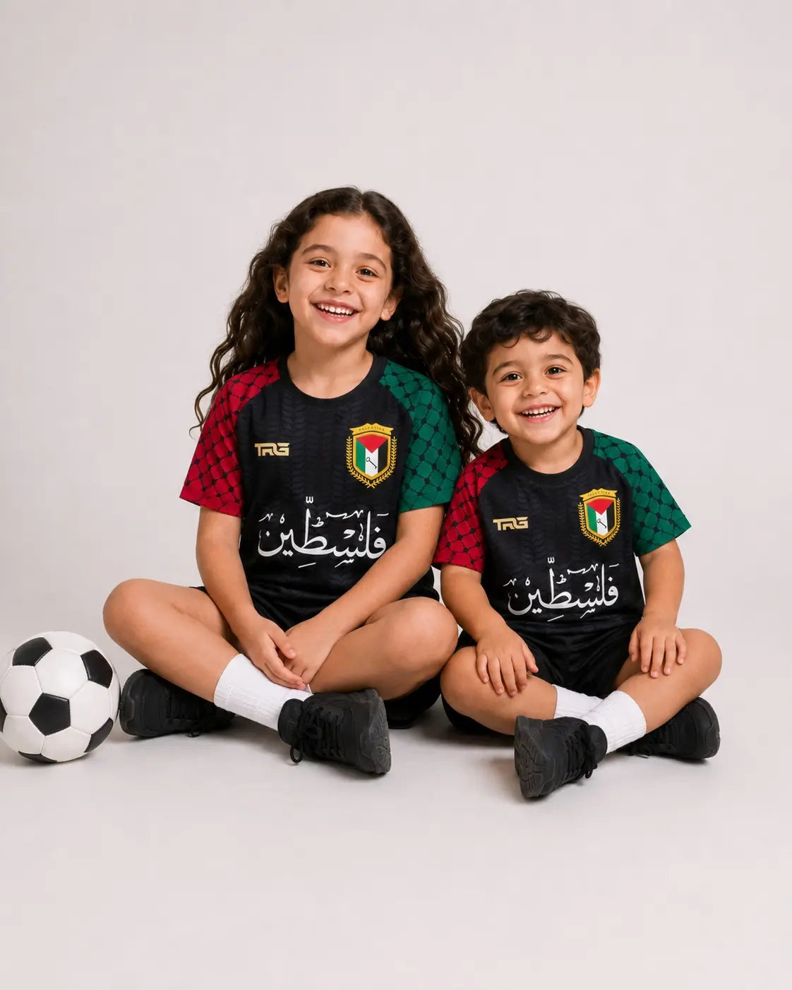 Kids Palestine Football Jersey - Black