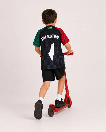 Kids Palestine Football Jersey - Black