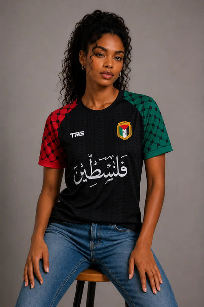 Black short sleeve Palestine jersey · front view · The Real Guys
