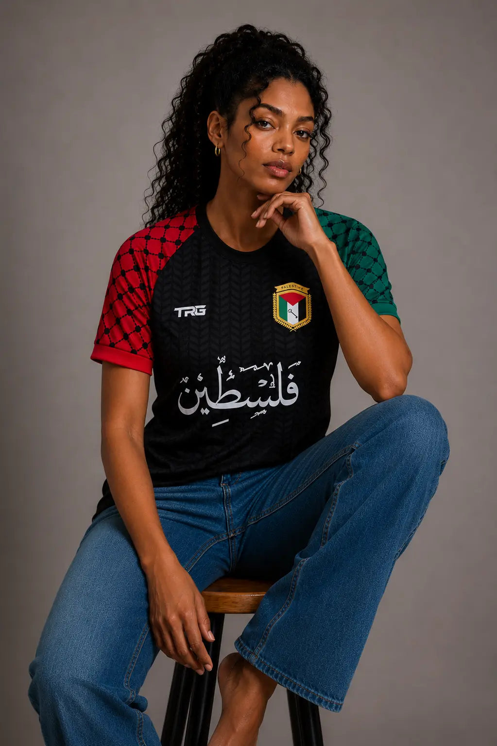 Black short sleeve Palestine jersey · front view · The Real Guys