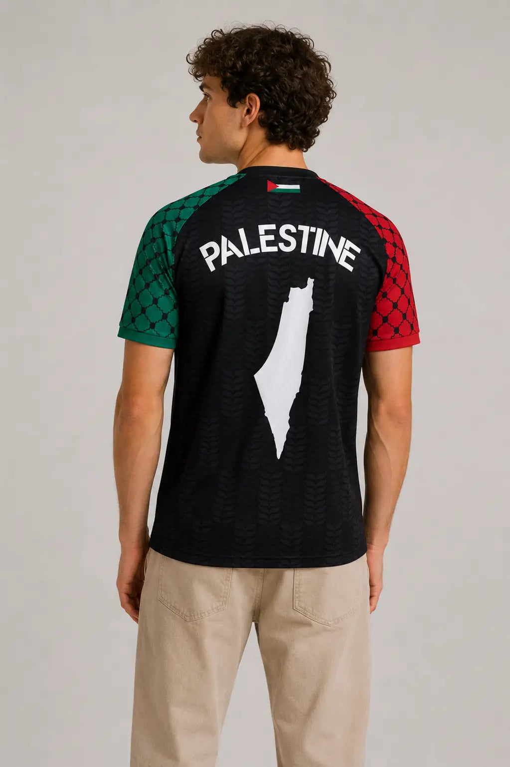 Black short sleeve Palestine jersey · back view · The Real Guys