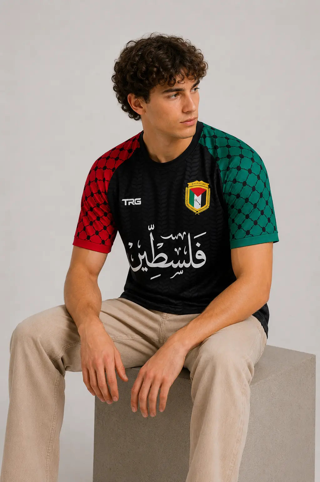 Black short sleeve Palestine jersey · front view · The Real Guys