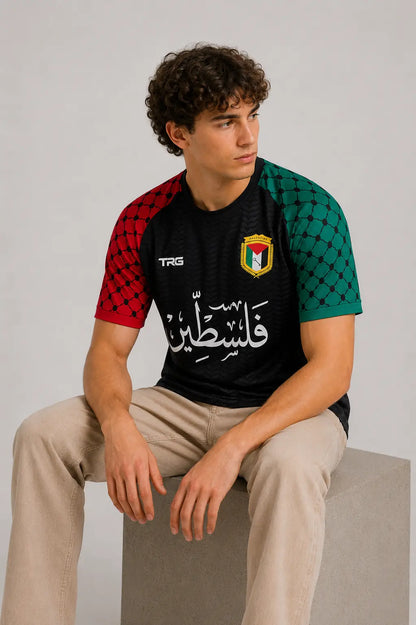 Black short sleeve Palestine jersey · front view · The Real Guys