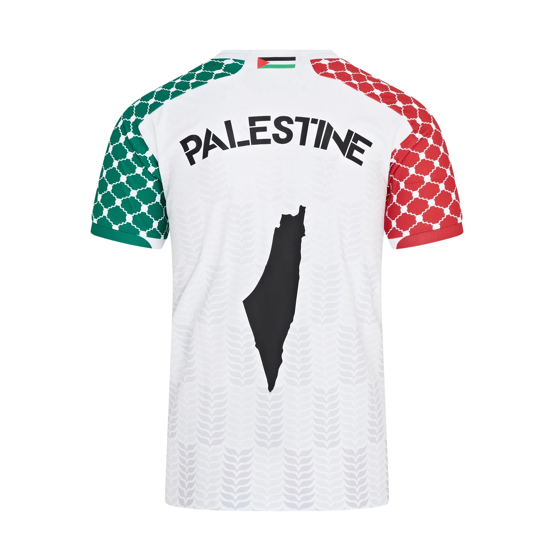  Back of white Palestine shirt with flag and map design — freedom apparel rear graphic