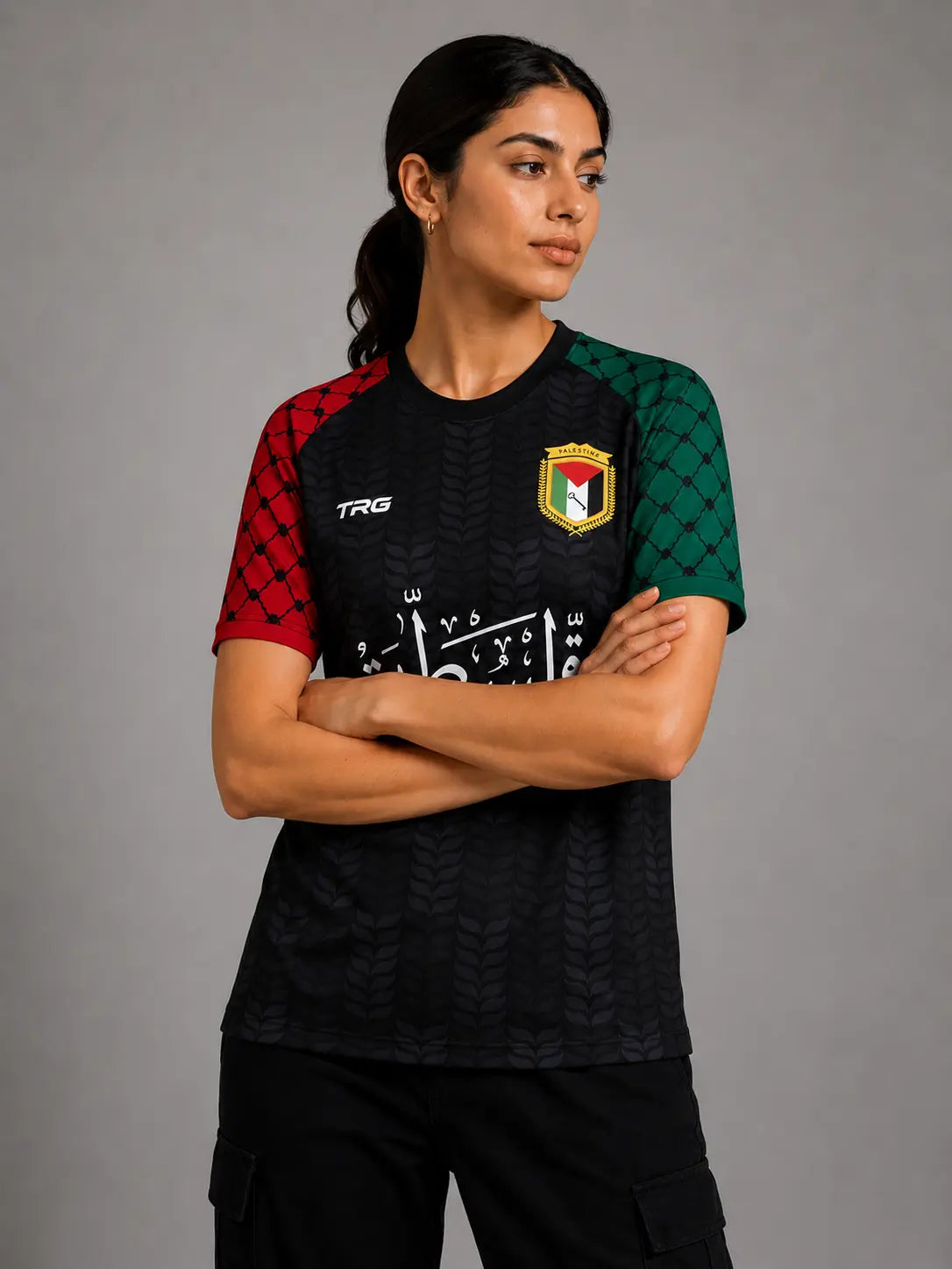 Black short sleeve Palestine jersey · front view · The Real Guys