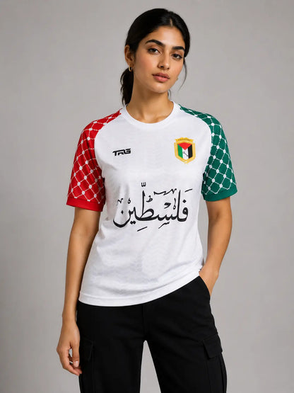 White short sleeve Palestine jersey · front view · The Real Guys