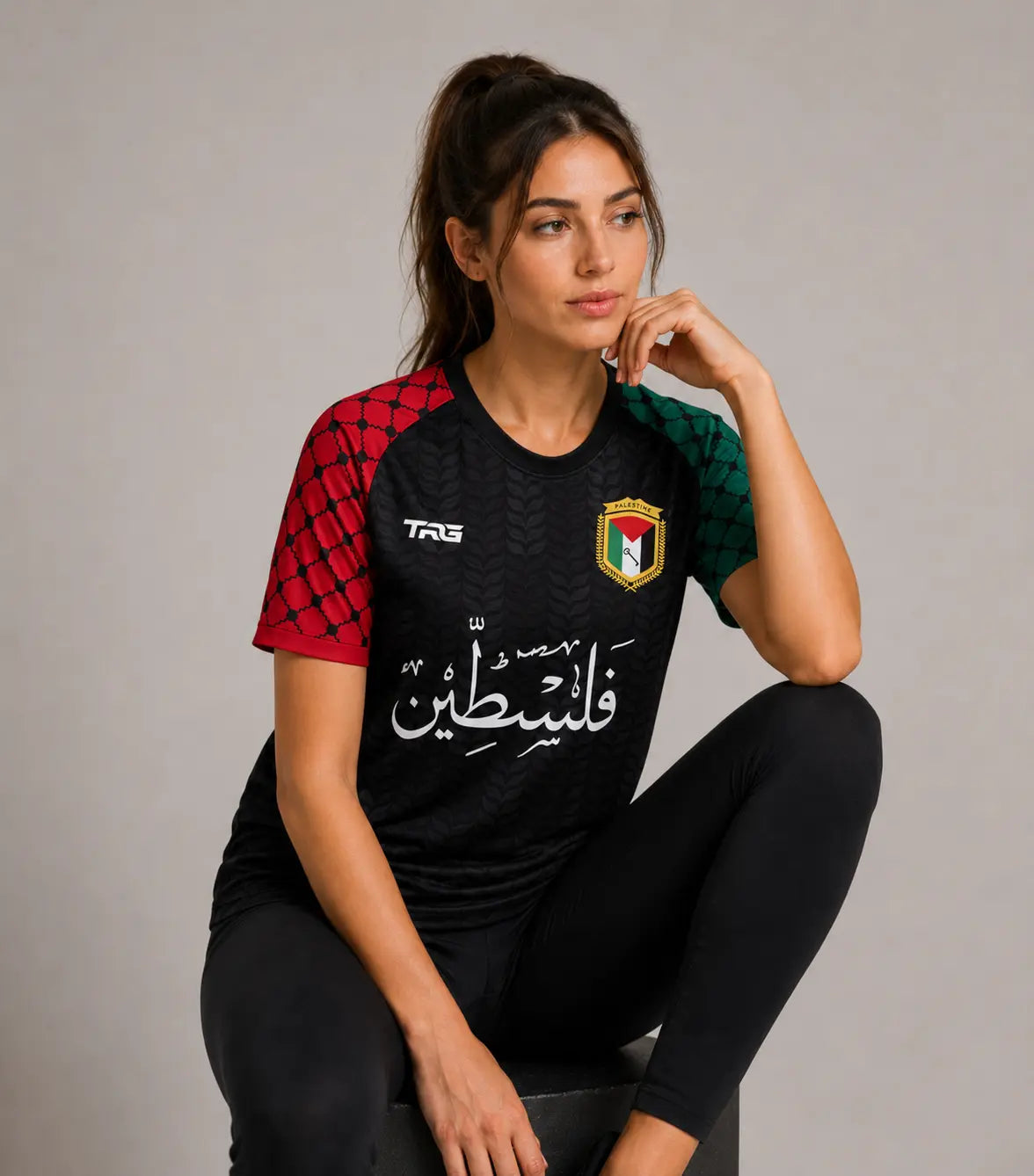 Black short sleeve Palestine jersey · front view · The Real Guys