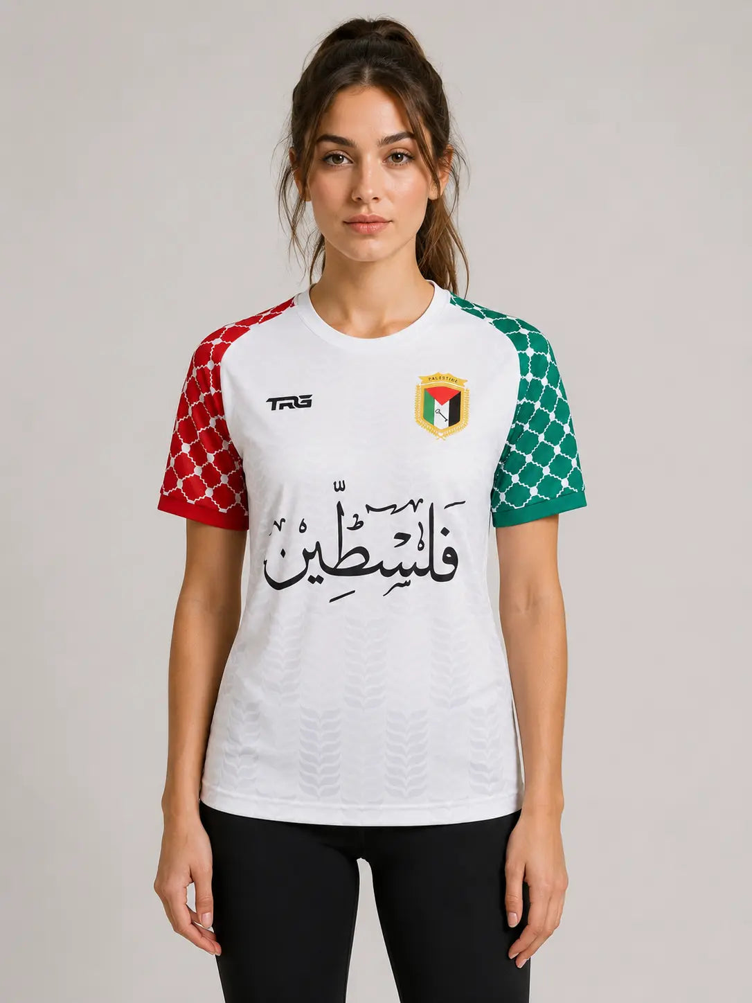 White short sleeve Palestine jersey · front view · The Real Guys